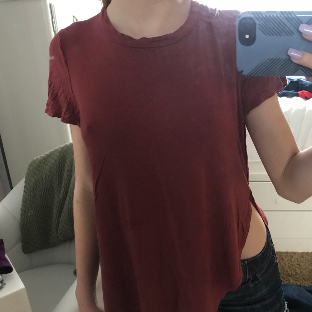 loose maroon waterfall top